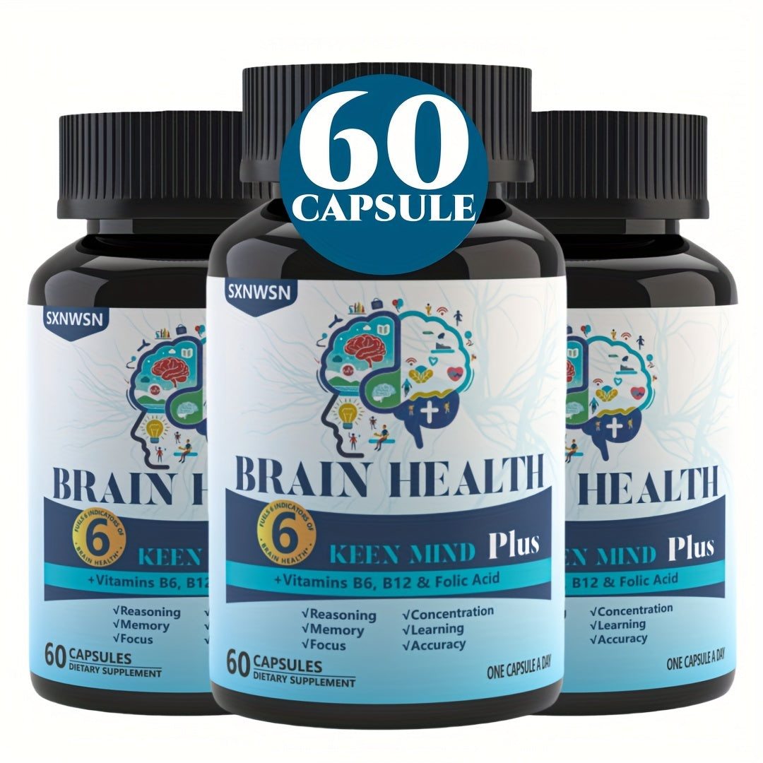 60 Capsules Brain Supplement for Memory And Focus Clinically Tested Nootropics for Concentration for Mental Clarity, Cognitive Enhancement Vitamins B6, B12