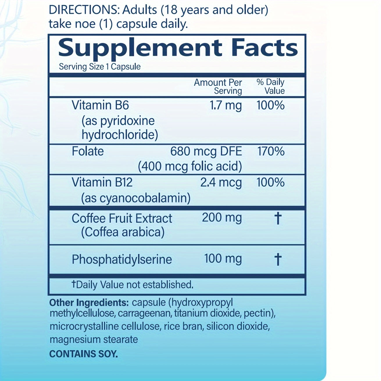 60 Capsules Brain Supplement for Memory And Focus Clinically Tested Nootropics for Concentration for Mental Clarity, Cognitive Enhancement Vitamins B6, B12