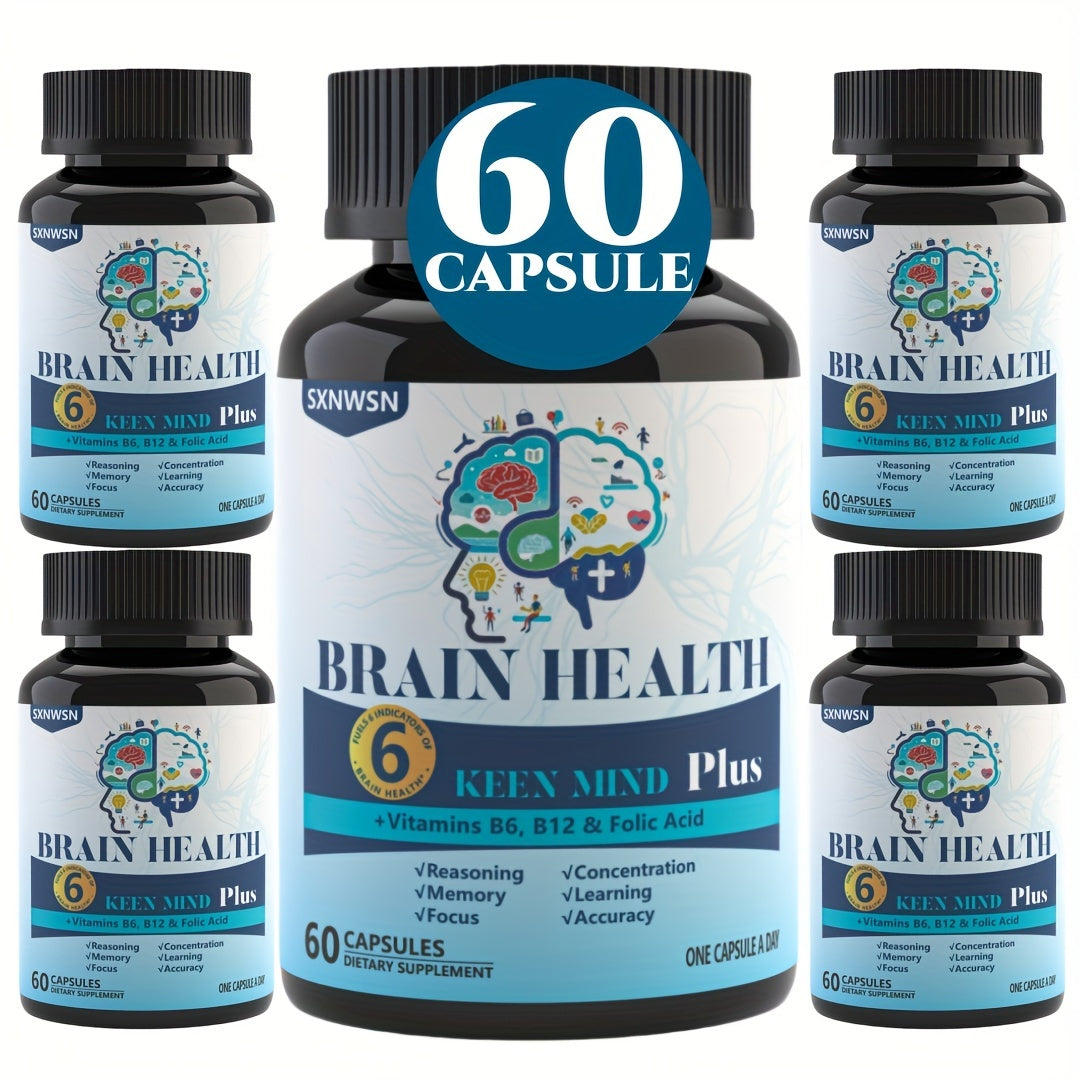 60 Capsules Brain Supplement for Memory And Focus Clinically Tested Nootropics for Concentration for Mental Clarity, Cognitive Enhancement Vitamins B6, B12