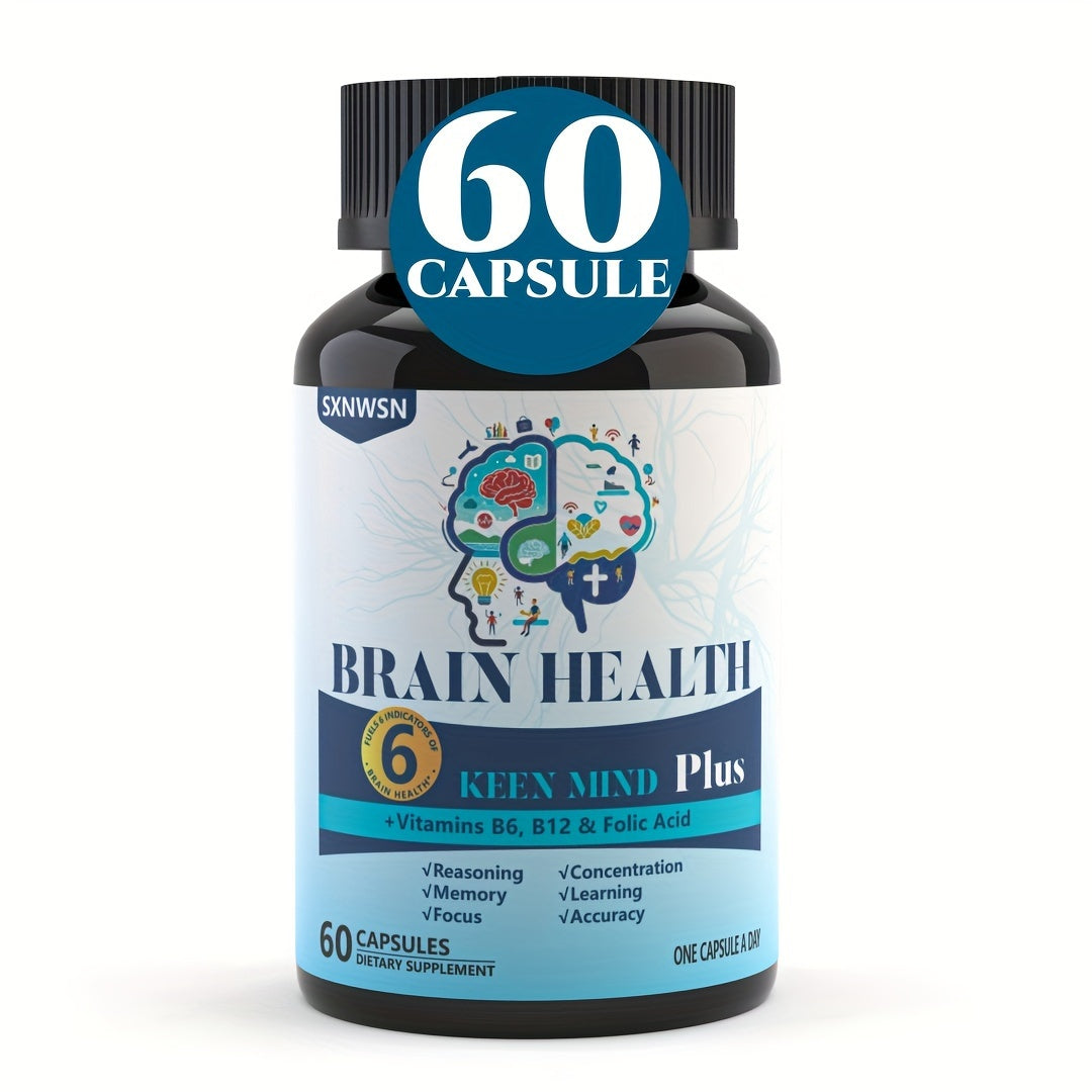 60 Capsules Brain Supplement for Memory And Focus Clinically Tested Nootropics for Concentration for Mental Clarity, Cognitive Enhancement Vitamins B6, B12