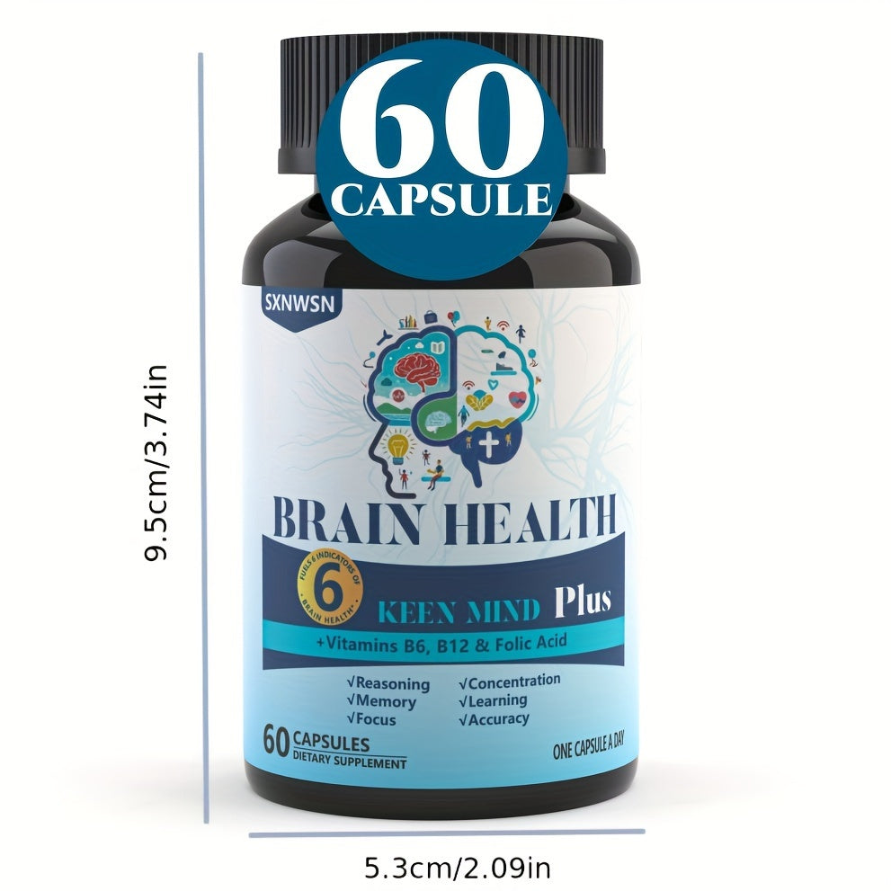 60 Capsules Brain Supplement for Memory And Focus Clinically Tested Nootropics for Concentration for Mental Clarity, Cognitive Enhancement Vitamins B6, B12