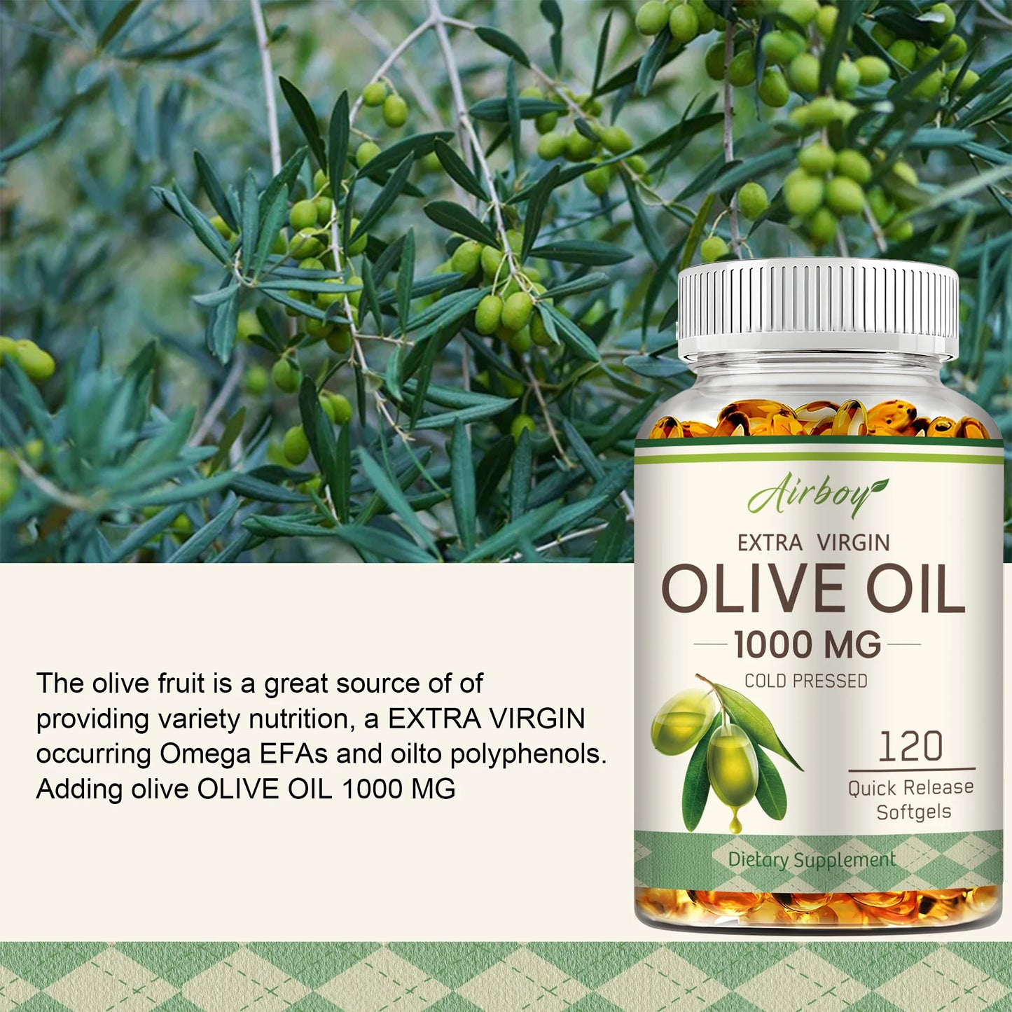 Olive Oil Capsules 1000mg - Supports Heart, Cardiovascular Health, Promotes Blood Circulation, Antioxidant - 120 Capsules