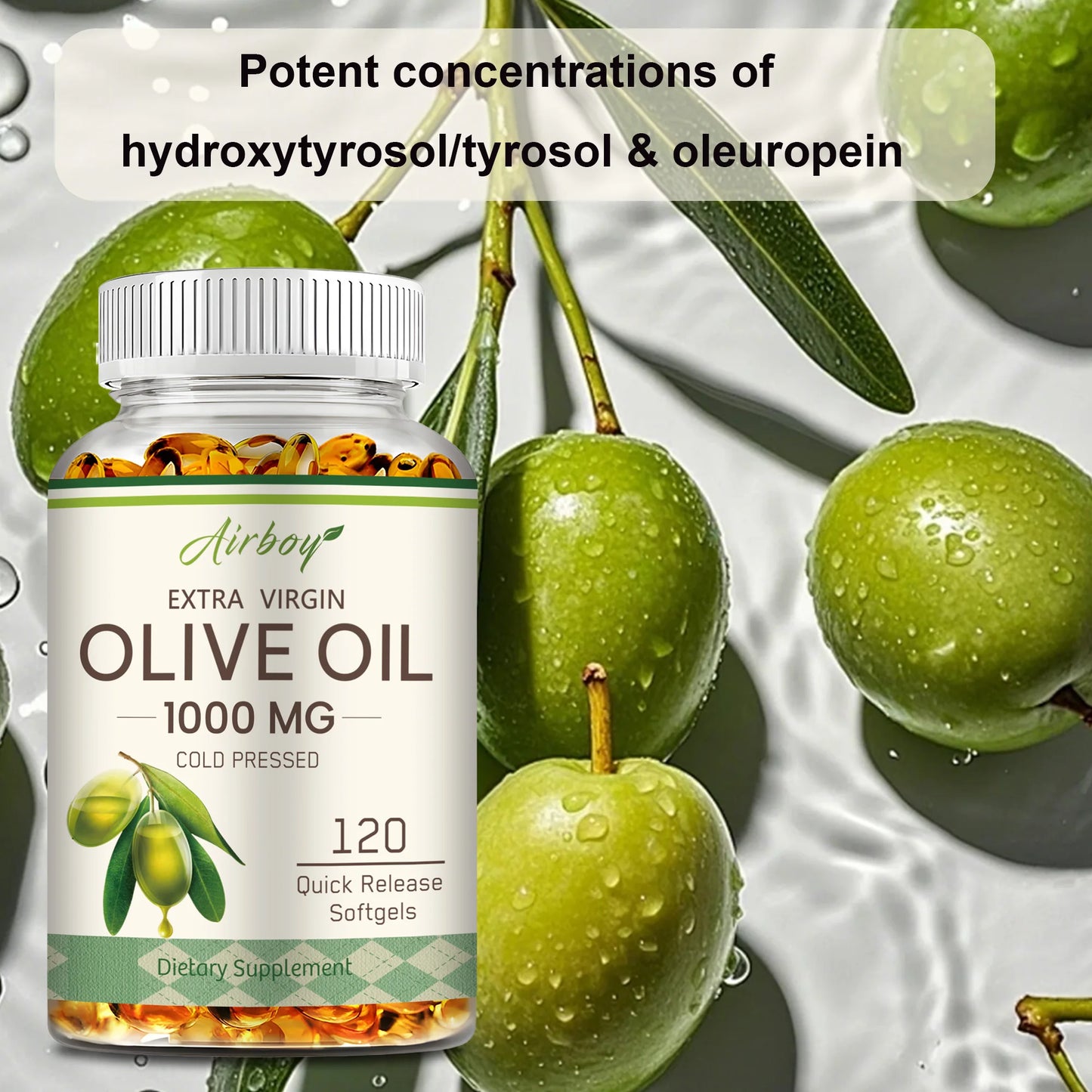 Olive Oil Capsules 1000mg - Supports Heart, Cardiovascular Health, Promotes Blood Circulation, Antioxidant - 120 Capsules
