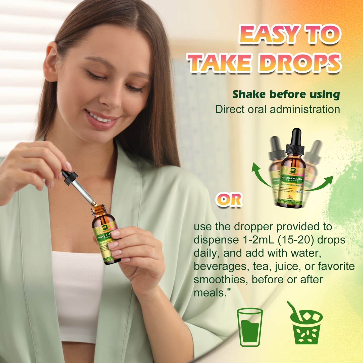 8-IN-1 Soursop Graviola Liquid Drops, NaturalGraviola Leaf & Fruit Complex Supplement with Sea Moss, Black Seed Oil, Elderberry, Burdock Root, Tumeric, Gluten-Free, 2fl.oz Bottle with Dropper for Daily Health & Wellness,mothe