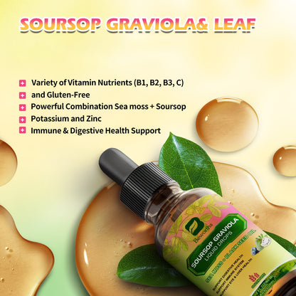 8-IN-1 Soursop Graviola Liquid Drops, NaturalGraviola Leaf & Fruit Complex Supplement with Sea Moss, Black Seed Oil, Elderberry, Burdock Root, Tumeric, Gluten-Free, 2fl.oz Bottle with Dropper for Daily Health & Wellness,mothe