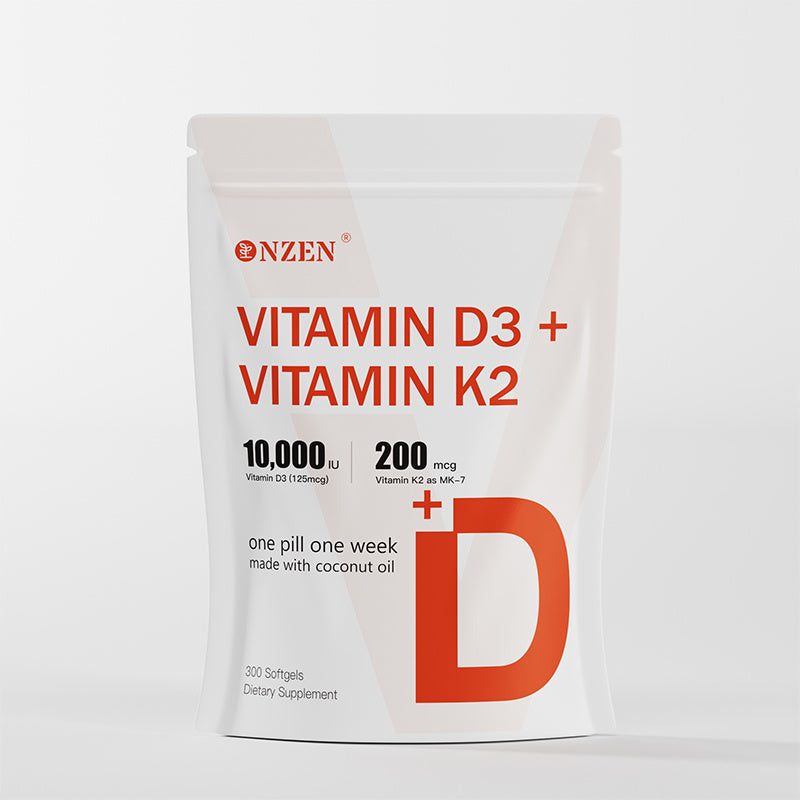 NZEN Vitamin D3 10000 IU Plus K2 (MK-7) 200 mcg, 300 Virgin Coconut Oil Softgels 2 in 1 Vitamins D & K Complex Supports Calcium Absorption, Bone, Immune, & Heart Health