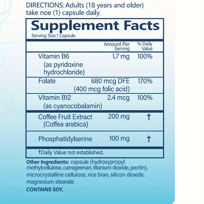 60 Capsules Brain Supplement for Memory And Focus Clinically Tested Nootropics for Concentration for Mental Clarity, Cognitive Enhancement Vitamins B6, B12