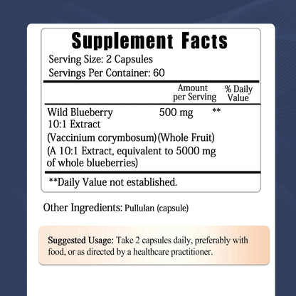 Wild Blueberry Capsules - Good for Brain and Cardiovascular Health, Protects Vision, Antioxidant - 120 Capsules