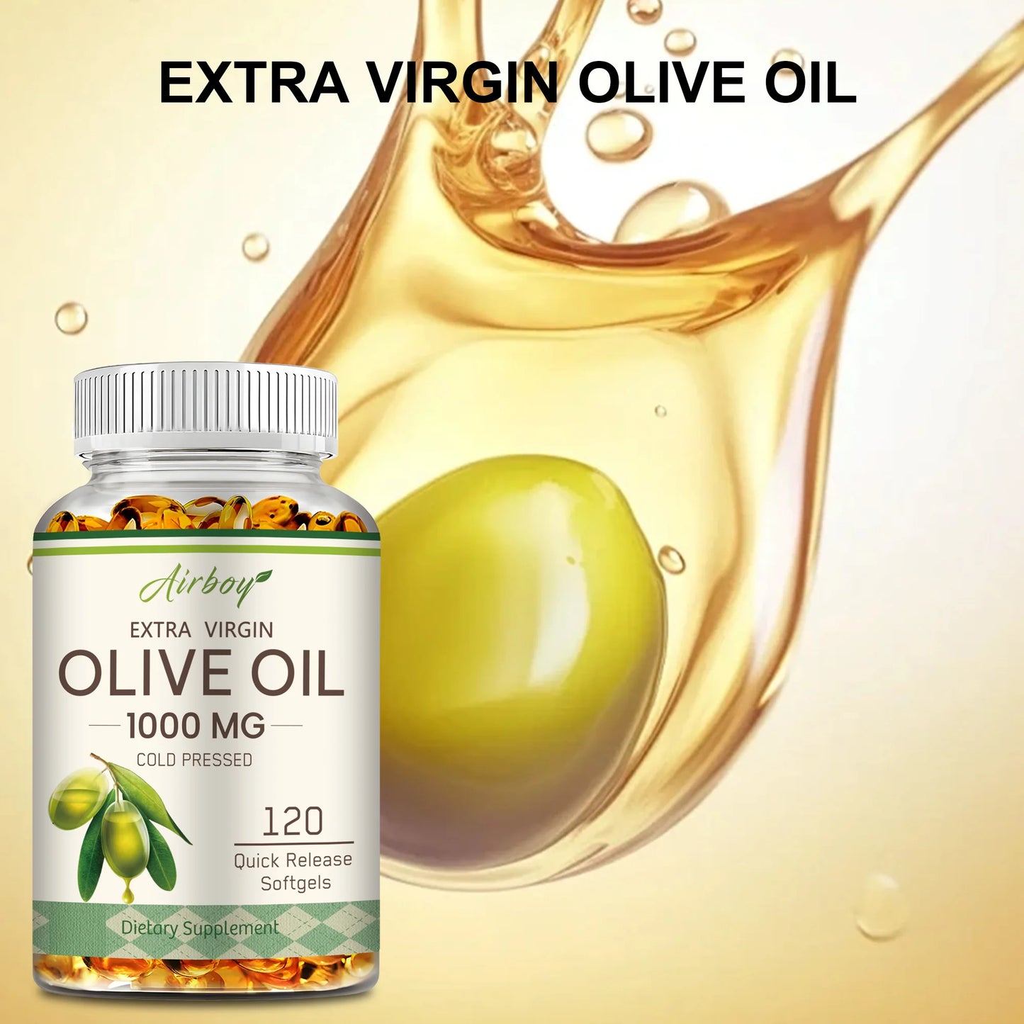 Olive Oil Capsules 1000mg - Supports Heart, Cardiovascular Health, Promotes Blood Circulation, Antioxidant - 120 Capsules