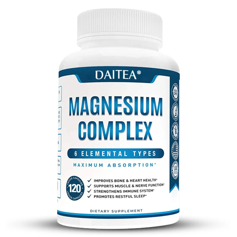 High Absorption Magnesium Complex Capsules - Dietary Supplement for Muscle, Bone, Nerve Health, Non-GMO - 120 Capsules