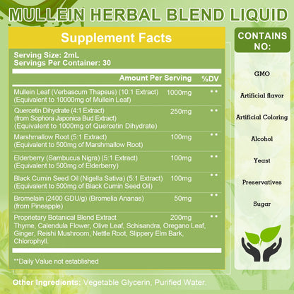 Mullein Drops for Lungs - Mullein Leaf Extract Supplement  - Lung & Bronchial Cleanse - Respiratory Health Support