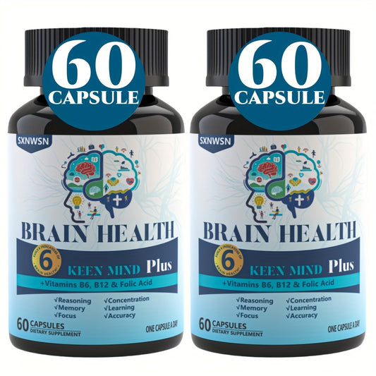 60 Capsules Brain Supplement for Memory And Focus Clinically Tested Nootropics for Concentration for Mental Clarity, Cognitive Enhancement Vitamins B6, B12
