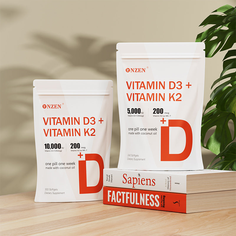 NZEN Vitamin D3 10000 IU Plus K2 (MK-7) 200 mcg, 300 Virgin Coconut Oil Softgels 2 in 1 Vitamins D & K Complex Supports Calcium Absorption, Bone, Immune, & Heart Health