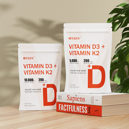 NZEN Vitamin D3 10000 IU Plus K2 (MK-7) 200 mcg, 300 Virgin Coconut Oil Softgels 2 in 1 Vitamins D & K Complex Supports Calcium Absorption, Bone, Immune, & Heart Health