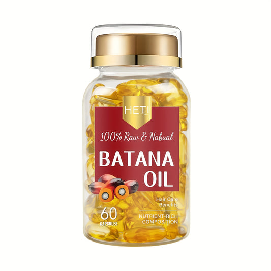 60 Count - 100% Pure Batana Oil Capsules, Cold-Pressed Unrefined Essence with Vitamins A, B, C, Moisturizing Hair Treatment for All Hair Types, Strengthens & Repairs Damaged Hair