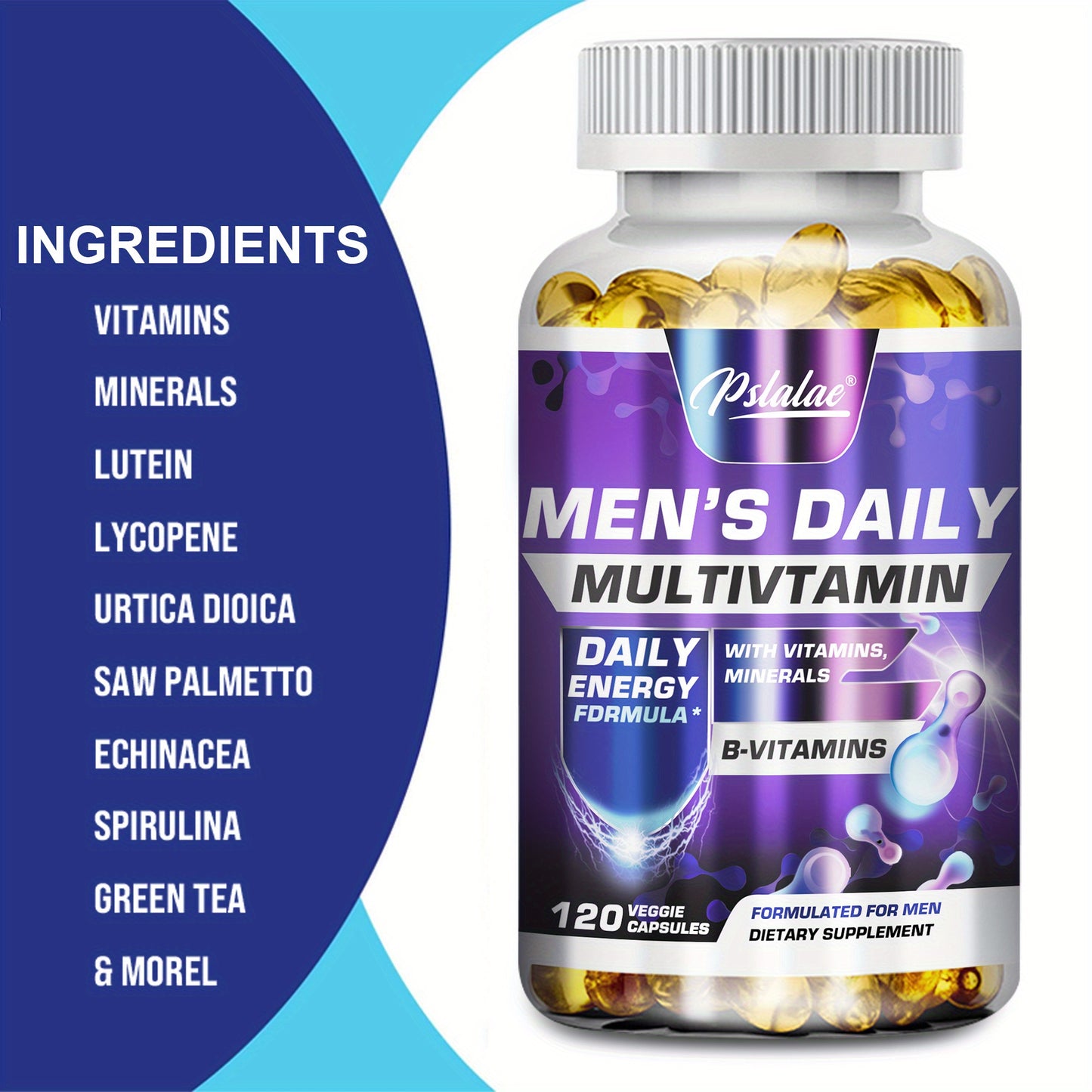 Men's Daily Multivitamin - Contains Vitamins, Minerals, Prostate Support, Energy and Strength - 120 Capsules - For Men - Daily Supplement for Overall Health - Great Gift for Dad